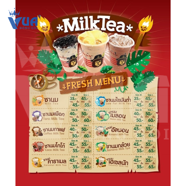 in menu trà sữa